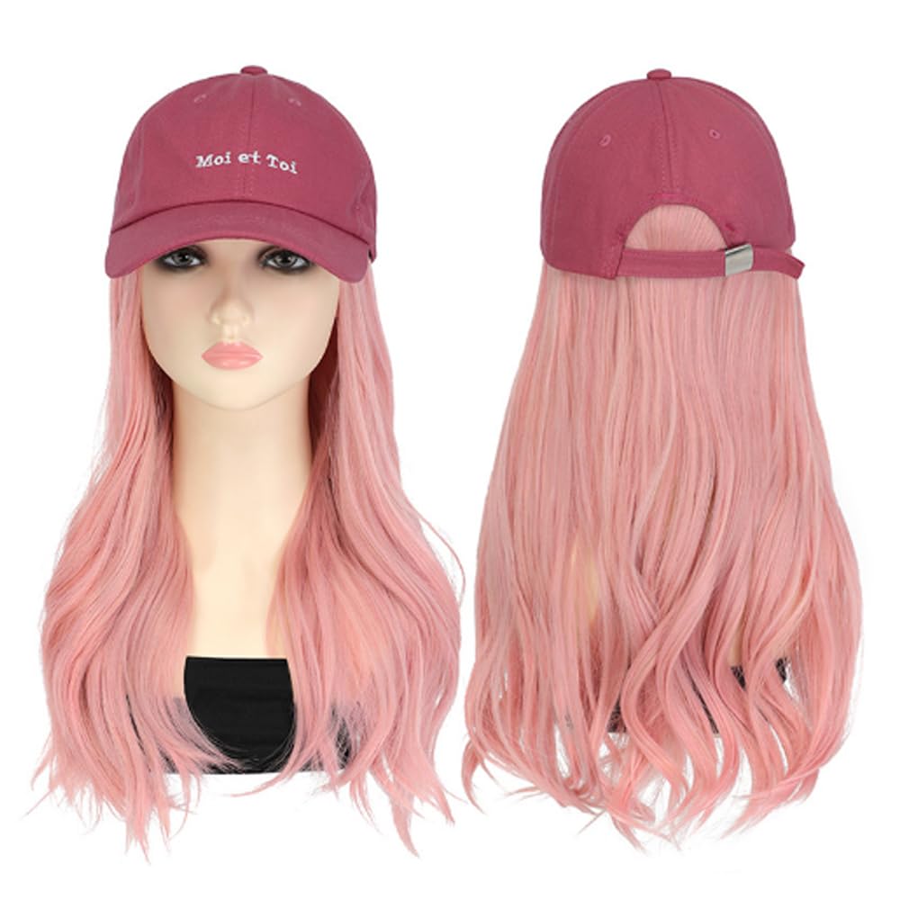 Amazon.co.jp: 帽子ウィッグ ウィッグに帽子付き ピンク 黒 一体式 髪